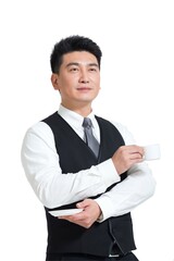 Shed middle-aged business man to drink coffee