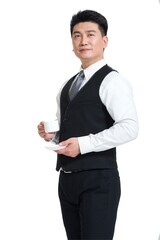 Shed middle-aged business man to drink coffee