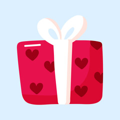 gift box with bow and heart decoration Saint Valentines present on a white background