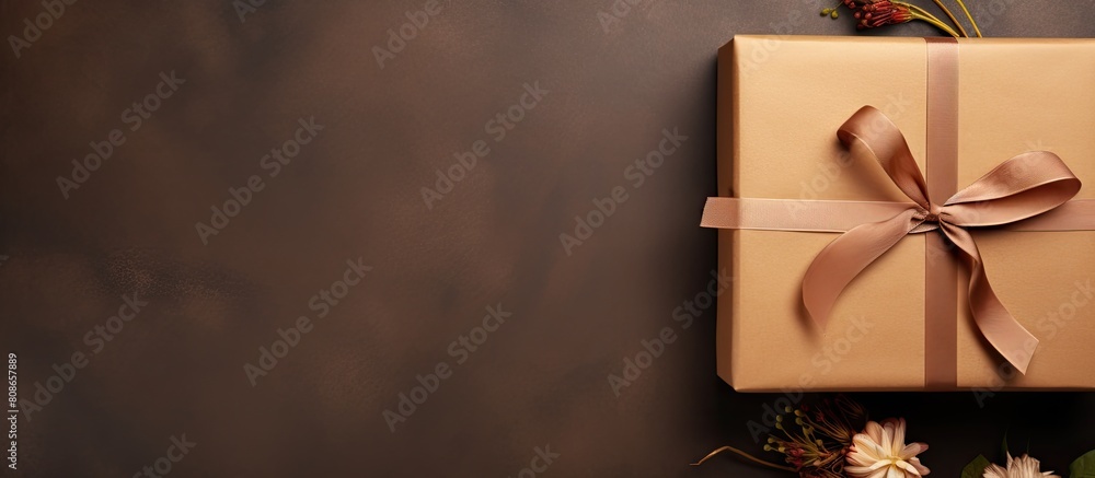 Poster a top view mockup of a brown cardboard box and wrapping paper with copy space image for logo announc