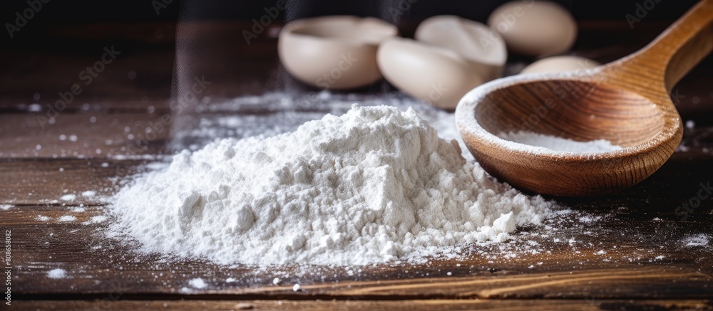 Aufkleber cooking cutlery accessories for baking on a wooden background with flour creating a baking concept c