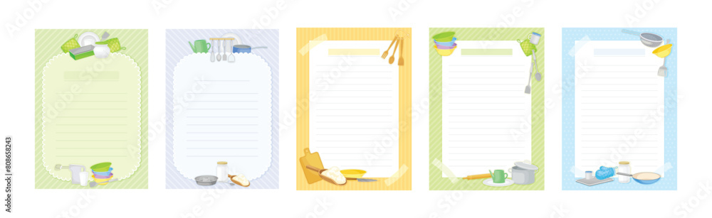 Aufkleber recipe card form for writing as cookbook sheet vector set