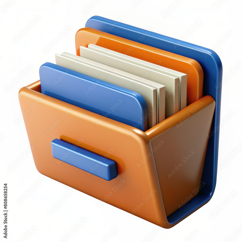 Poster 3d render of a stack of files and folders with a label holder, on isolated white background, generat