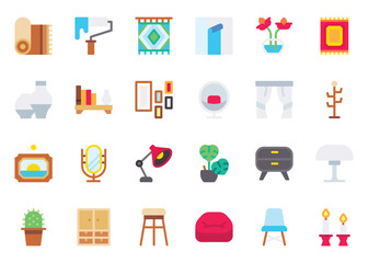 Home Decor icon vector set. Home Decor icon set. Home Decor flat color icon collection