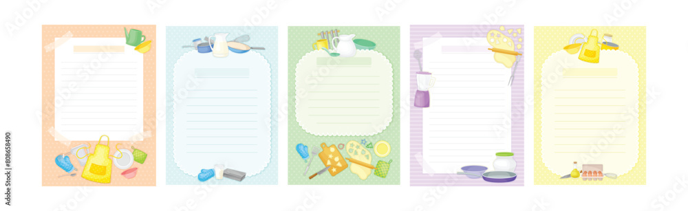 Aufkleber recipe card form for writing as cookbook sheet vector set