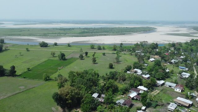 Drone view shot of asian largest river island majuli  Island.