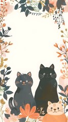 Cozy Autumn Cats Surrounded by Vibrant Fall Foliage and Flowers in a Rustic Natural Setting