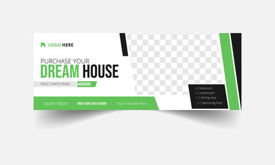 Dream home sale real estate facebook cover and web banner template. Modern abstract flat corporate real estate construction Facebook cover.
