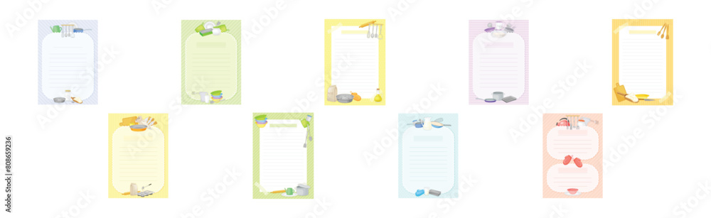Aufkleber recipe card form for writing as cookbook sheet vector set