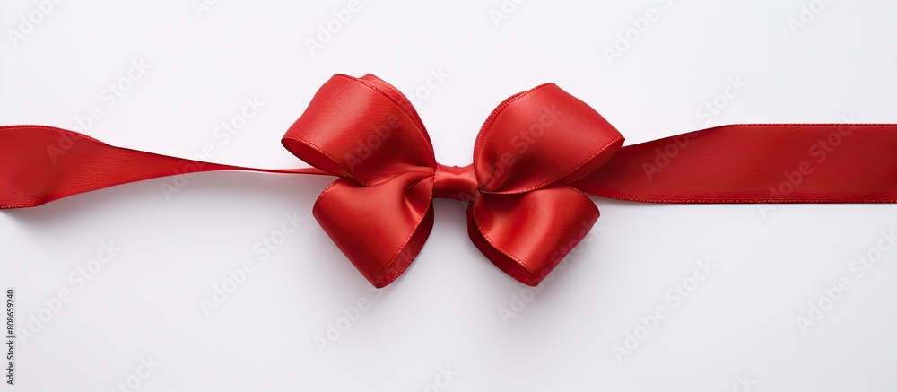 Poster a red ribbon heart is depicted in an isolated setting contrasting against the white background provi