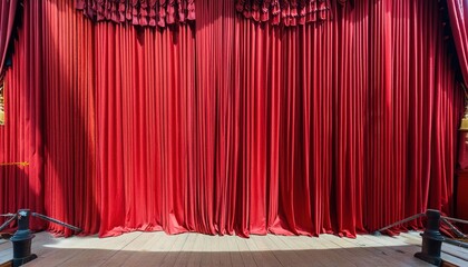 red theater curtain that dropped down as a straight line. Background for inserting text,