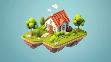 A mortgage landing page with a cottage house in isometric format