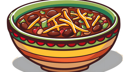 Clipart of a colorful bowl of spicy Mexican chili topped with cheese ar7 4 v6 0 Generative AI