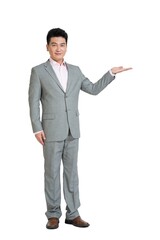 Shed middle-aged business man do gestures