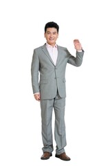 Shed middle-aged business man do gestures