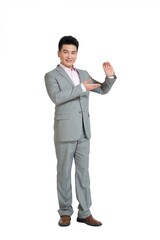 Shed middle-aged business man do gestures