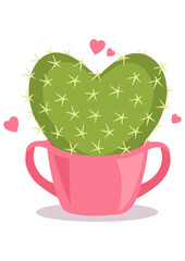 Succulent green heart-shaped cactus in cup