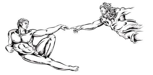 The Creation of Adam. Vector illustration. hand drawn on white background