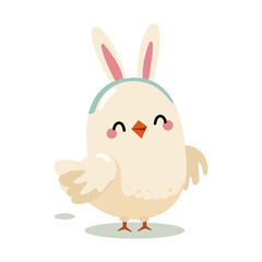 Cute cartoon chick with bunny ears, vector illustration on plain background, concept of Easter celebration. Vector illustration
