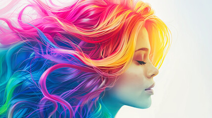 Artistic fantasy closeup of a girl with rainbow colored hair