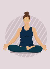 International Yoga Day vector illustration banner, brochure and poster design. Woman practicing yoga exercise