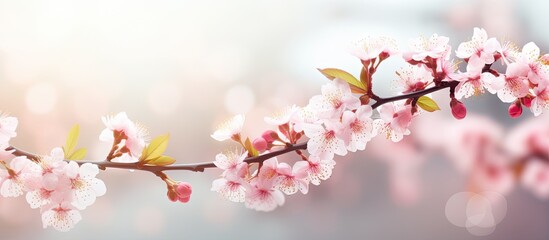 Cherry blossom flowers in the garden create a beautiful scene with a copy space image