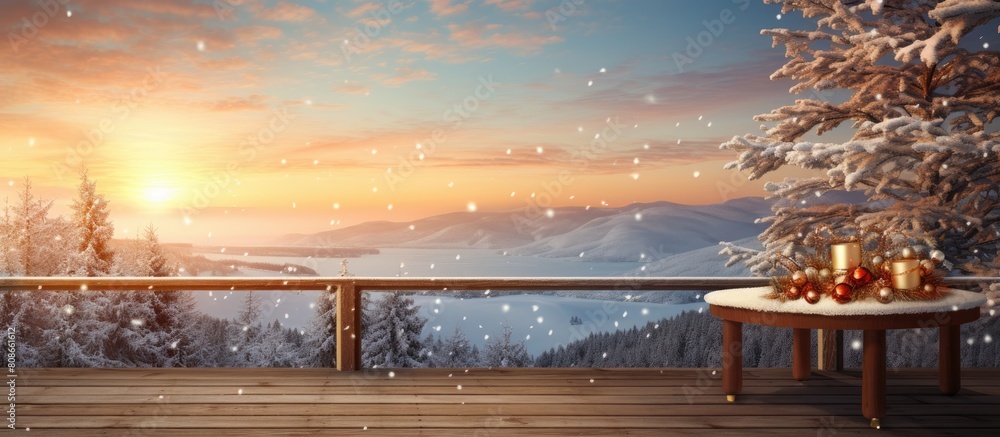 Poster a festive new year and christmas greeting with a scenic background view from above providing a perfe
