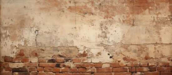 A grungy brick wall background with an aged and worn out appearance suggesting a sense of history and decay The image provides ample blank space for copy or other elements