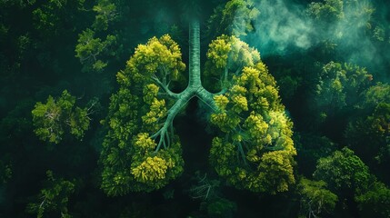 Verdant Trees Shaped As Human Lungs. Lungs of The Earth. World Asthma Day, No Tobacco Day. Stop Smoking, Clean Air, Sustainability, and Environmental Issues