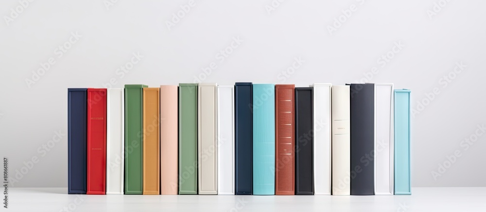 Poster close up copy space image of blank books on a white background perfect for design mock ups