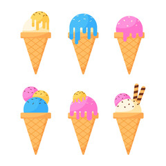 cute colorful ice cream scoop cone waffle collection sticker planner journal printable illustration