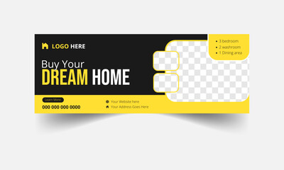 Dream home sale real estate facebook cover and web banner template. Modern abstract flat corporate real estate construction Facebook cover.
