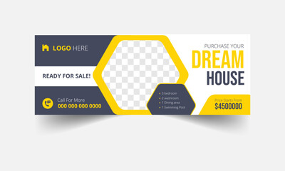 Dream home sale real estate facebook cover and web banner template. Modern abstract flat corporate real estate construction Facebook cover.
