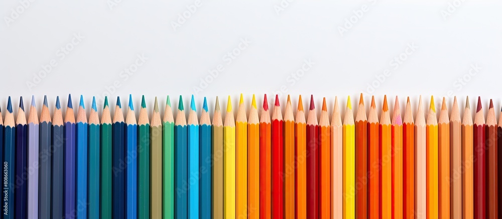 Poster an educational background is depicted by colorful pencil crayons on a sheet of lined paper with copy