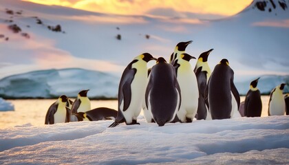 Fototapeta premium Step into the frozen realm of Antarctica with this captivating photograph of emperor penguin