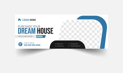 Dream home sale real estate facebook cover and web banner template. Modern abstract flat corporate real estate construction Facebook cover.
