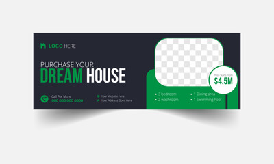 Dream home sale real estate facebook cover and web banner template. Modern abstract flat corporate real estate construction Facebook cover.
