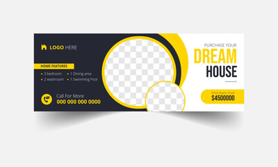 Dream home sale real estate facebook cover and web banner template. Modern abstract flat corporate real estate construction Facebook cover.
