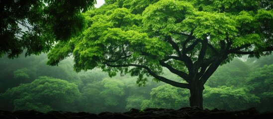 The lush foliage of a verdant tree stands out in the copy space image