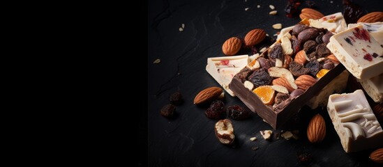 Copy space image of nougat bars on a dark slate background infusing a touch of tradition
