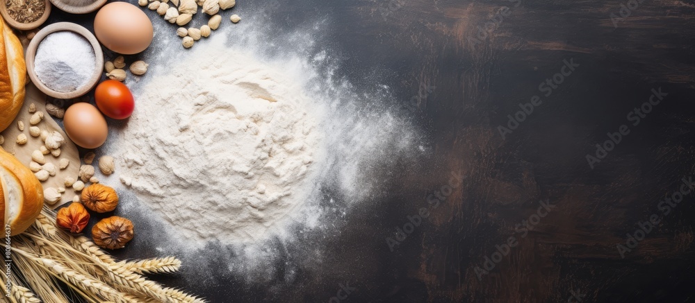 Aufkleber top view of bakery ingredients with copy space creating a mockup for a baking recipe concept