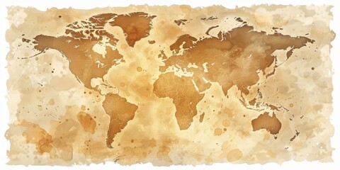 A map of the world with a brownish tint. The map is drawn on a piece of paper with a watermark