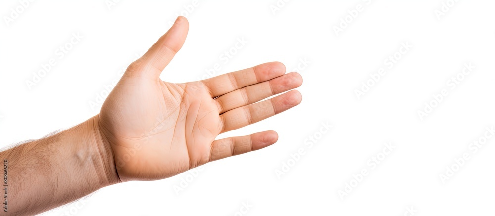 Poster a hand is making a gesture of reaching up isolated on a white background perfect for a copy space im