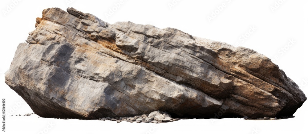 Poster an isolated big rock captured against a white background is showcased in the image accompanied by a 