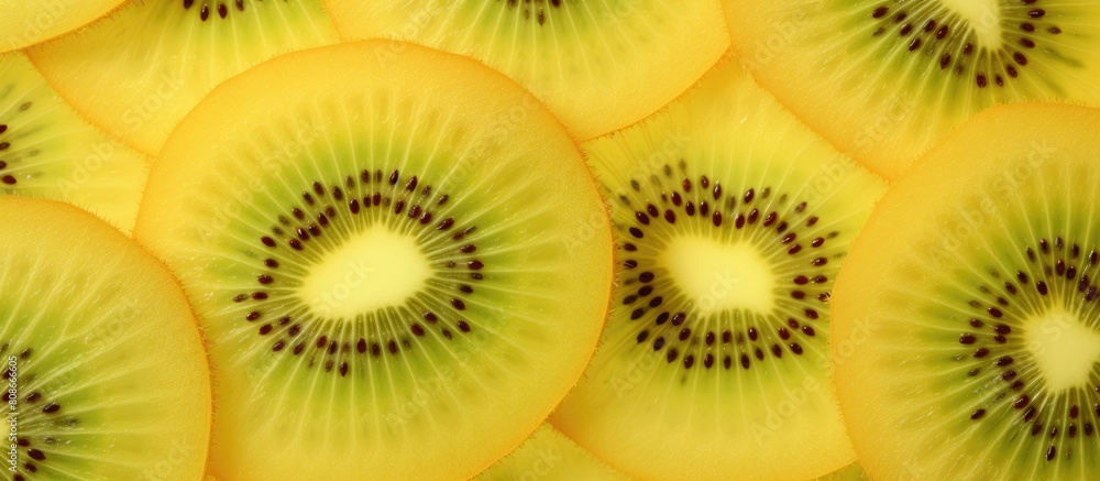Aufkleber a seamless texture featuring close up slices of yellow kiwi fruit with ample copy space for addition