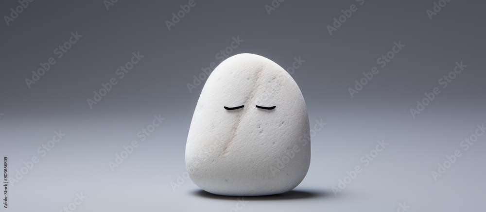Poster a white stone with a sad expression is positioned on a plain gray background creating a copy space i
