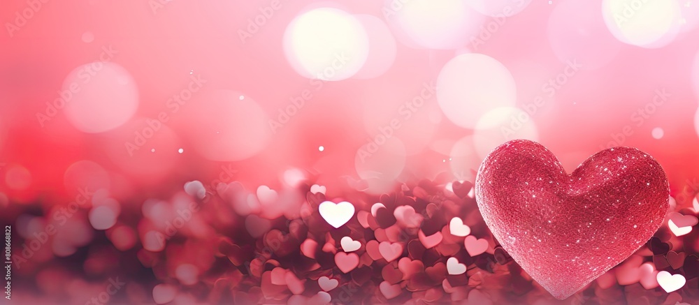 Poster a pink glittery background with red heart shapes perfect for valentine s day a sweet holiday card wi
