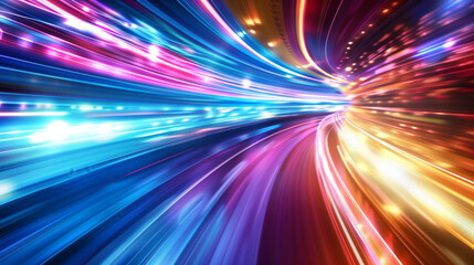 Dynamic illustration of vibrant, streaming light trails representing high-speed digital data transfer.