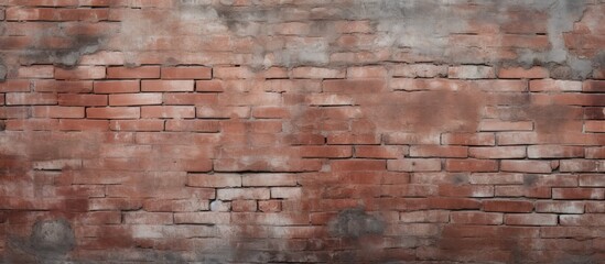 The background features an aged red brick wall with a textured surface of grey cement providing ample space for text or images