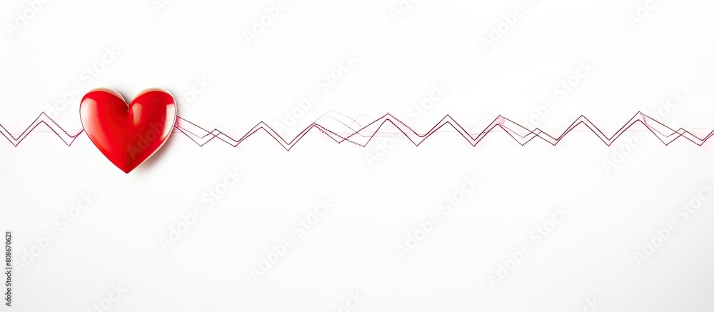 Poster top view copy space image showing a cardiogram pulse trace and red heart symbolizing a cardiovascula